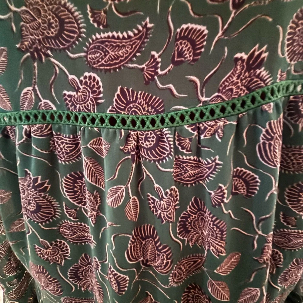 Rebecca Minkoff Florence dress in green paisley print polyester size M. Vintage! - Picture 15 of 16